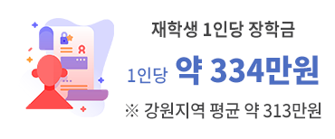 재학생 1인당 장학금 약 334만원 (강원지역 평균 약 331만원)