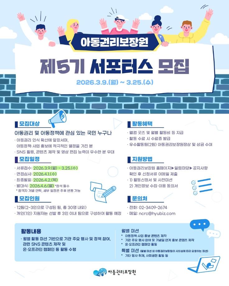 아동권리보장원 제5기 서포터스 모집 홍보 1